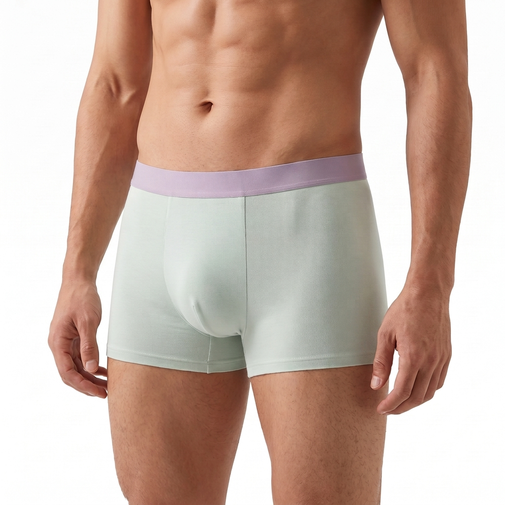 Lévo Classic Bambusboxershorts in Salbeigrün-Malve – Herren-Boxershorts aus Viskose aus Bambus
